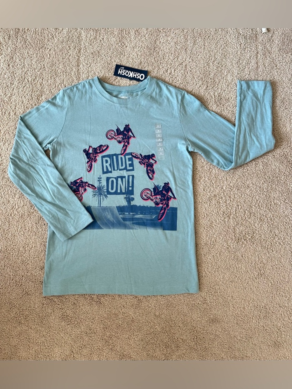 New Oshkosh Kids Boys Long Sleeve Crew Neck Graphic T-Shirts Size Small 8